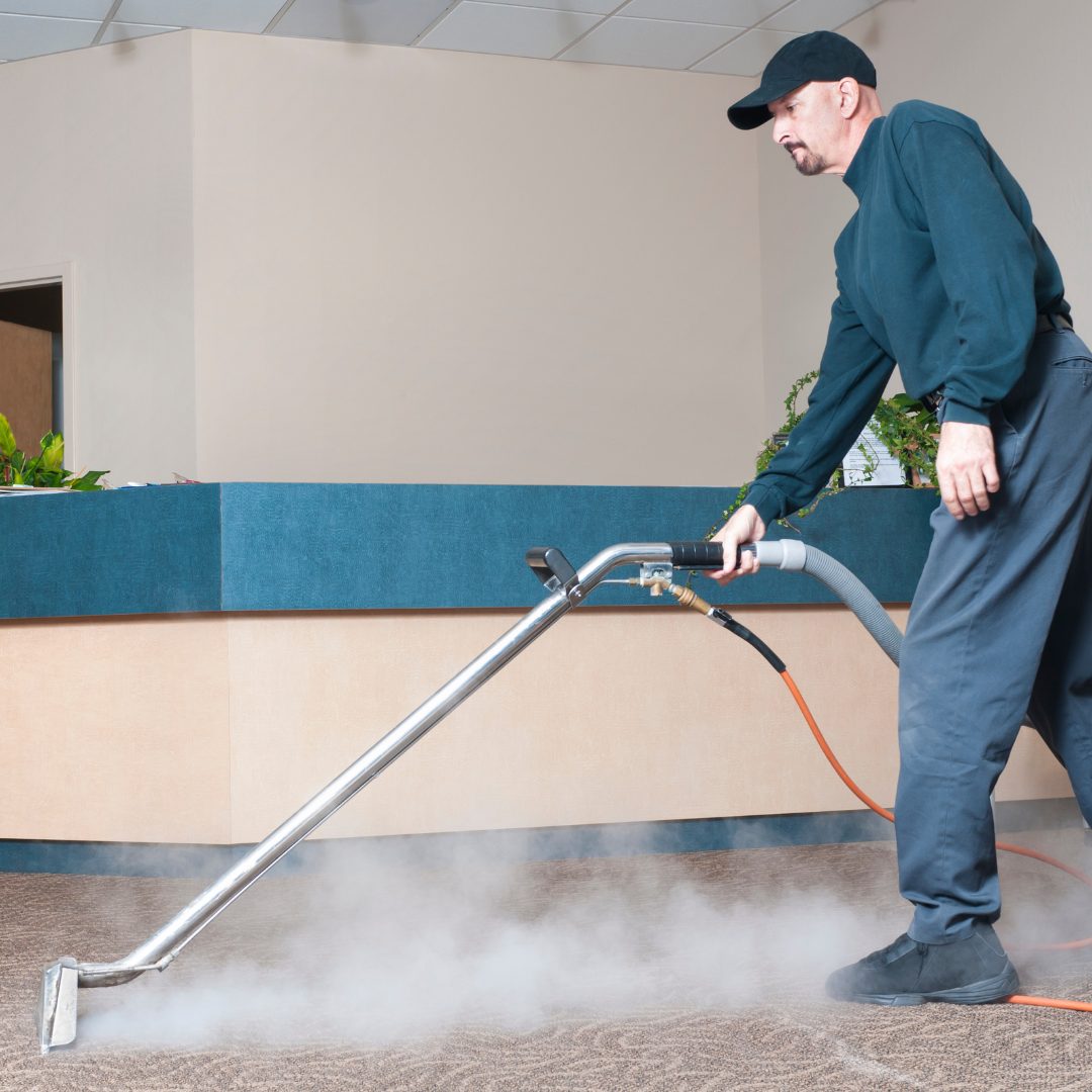 Steam carpet cleaning in action